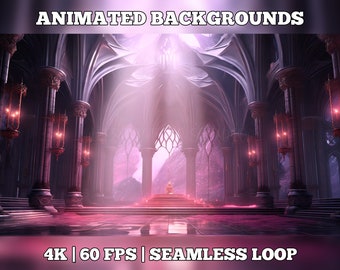 Fundo Vtuber animado, fundo de sala de stream, fundo de sala vtuber, fundo animado, loop contínuo, 4k místico, Fantasy Hall