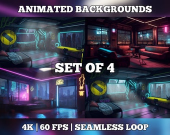 Vtuber Background Animated, stream room background, vtuber room background, animated background twitch, 4x cyberpunk bundle, seamless looped