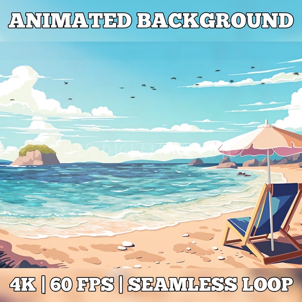 Vtuber Background Animated, stream room background, vtuber room background, animated background twitch, seamless looped, beach day summer 4k