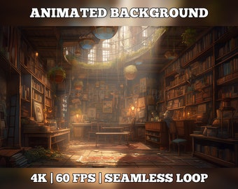 Vtuber Background, Animated Virtual Background, stream room background, vtuber room background, stream overlay animated, sunny library room