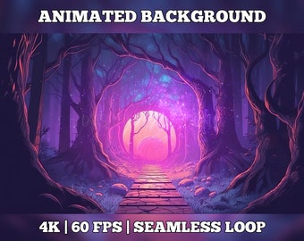 Vtuber Background, Animated Virtual Background, stream background, vtuber room background, stream overlay animated, enchanted forest purple