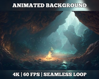 Fond de Vtuber, fond virtuel animé, fond de salle de flux, fond de salle de vtuber, superposition de flux animée, grotte de caverne perdue 4k