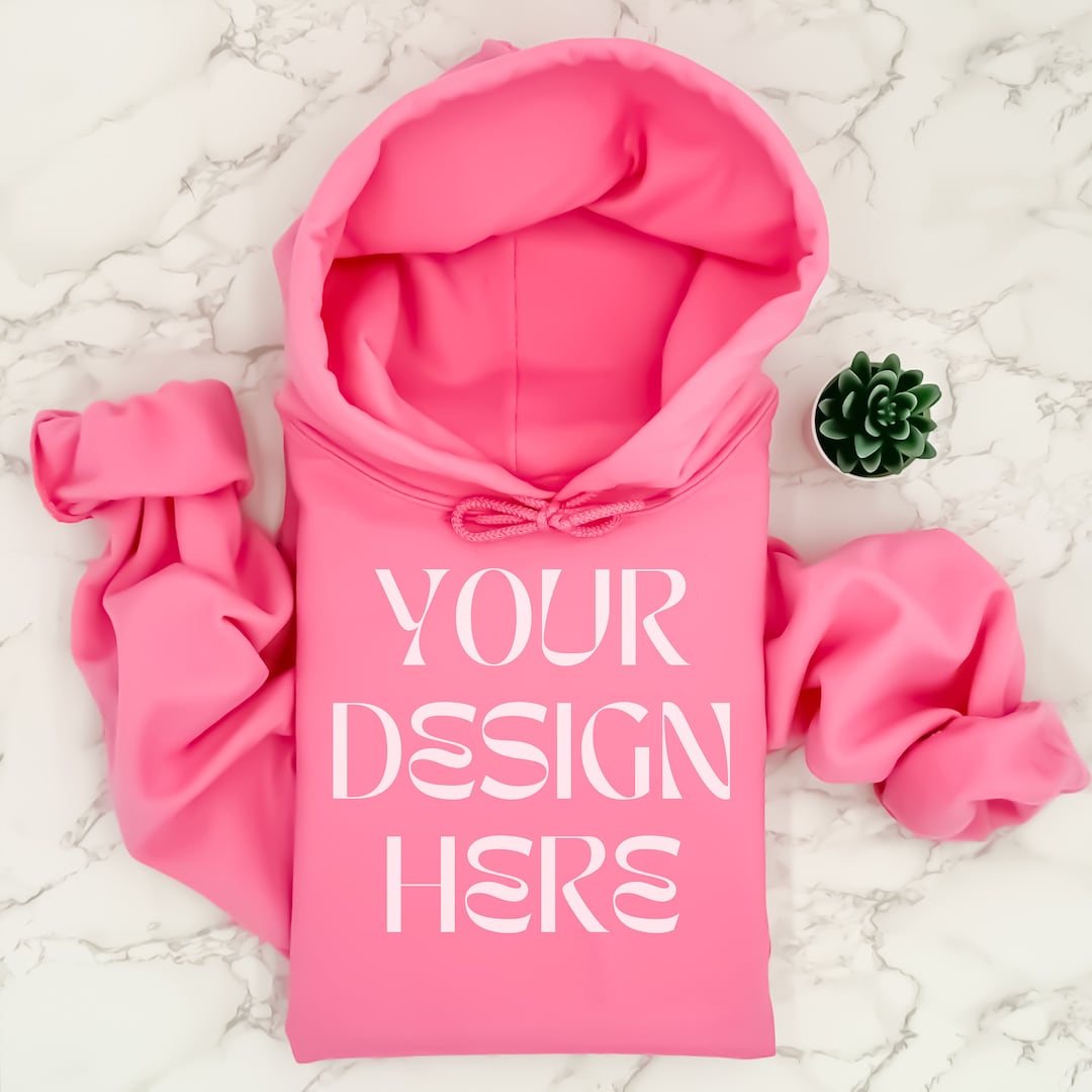 Gildan 18500 Pink Hoodie Mockup Oversized Safety Pink Hoodie Sweatshirt