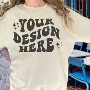 Gildan 18000 Mockup Sand Gildan Sand Sweatshirt Mockup Sweatshirt Model Mockup Gildan Sand 18000 Sand Simple Mockup Gildan 18000 Sand Mockup