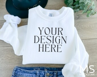 Sweatshirt Mockup White Gildan 18000 Mockup Gildan White Sweatshirt Mockup Gildan Sweatshirt Mock up Gildan 18000 White Folded Sweatshirt