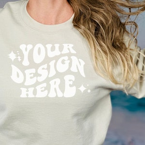 Gildan 18000 Mockup Sand Gildan Sand Sweatshirt Mockup Sweatshirt Model Mockup Gildan Sand 18000 Sand Simple Mockup Gildan 18000 Sand Mockup