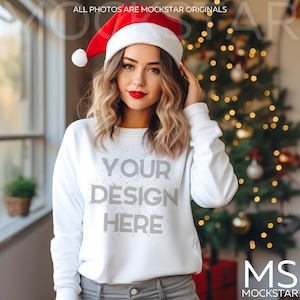 Gildan 18000 Mockup White Mockup Gildan 18000 White Crewneck Mockup Model Mockup Gildan 18000 Mockup White Sweater mockup Chrismas Mockup