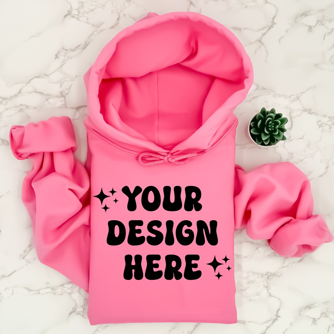 Gildan 18500 Pink Hoodie Mockup Oversized Safety Pink Hoodie Sweatshirt