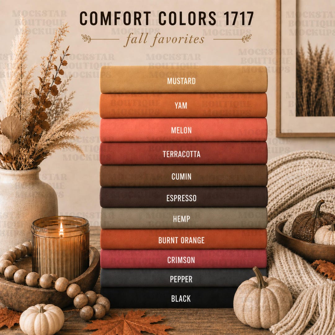 Comfort Colors 1717 Fall Color Chart Mockup Autumn Shirt Colors Guide ...