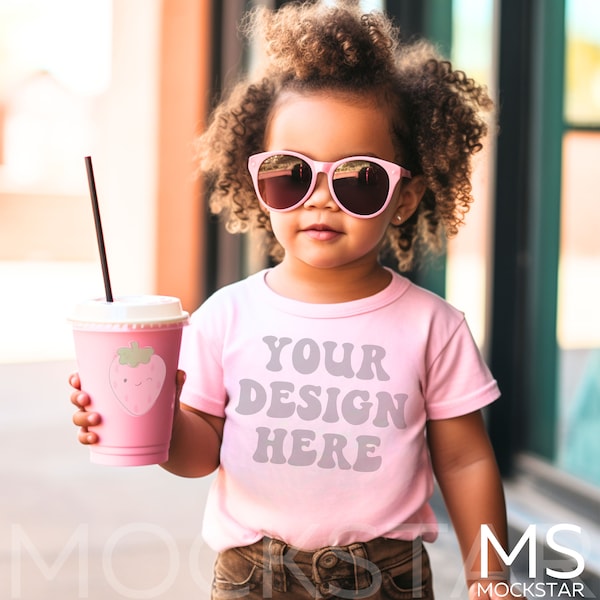 Kids Bella Canvas 3001 Pink Kids Shirt Mockup Bundle Girls T-Shirt Mock up Pink Summer Mockup Toddler Tshirt Mock Ups Tshirt Mockup Bundle