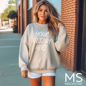 Sand Gildan 18000 Mockup Sweatshirt Mockup Sand Gildan 18000 Mockup Sand Oversized Sand Hoodie Mockup Model Mockup Bundle Gildan 18000 Mock