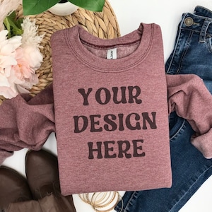 Heather Sport Dark Maroon Gildan 18000 Heavy Blend Crewneck Sweatshirt 18000 Mock Up Flat Lay Gildan 18000 Sweatshirt Mockup Heather Sport