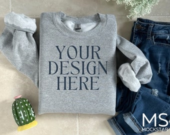 Gildan 18000 Mockup Gildan SPORT GREY Sweatshirt Mockup Sweatshirt Model Mockup Gildan Sport Grey Simple Mockup Gildan 18000 Mockup Bundle