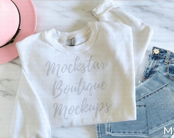 Gildan 18000 Mockup White Sweatshirt Mockup Bundle Gildan Mockups Crewneck Sweatshirt Mock ups Gildan 18000 Mock up Mockstar Boutique Mockup