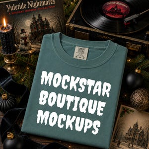Comfort Colors 1717 Blue Sprue TShirt Mockup Gothmas Dark Academia Creepy Cozy Horror Gothic Green Christmas Shirt Print on Demand Etsy POD