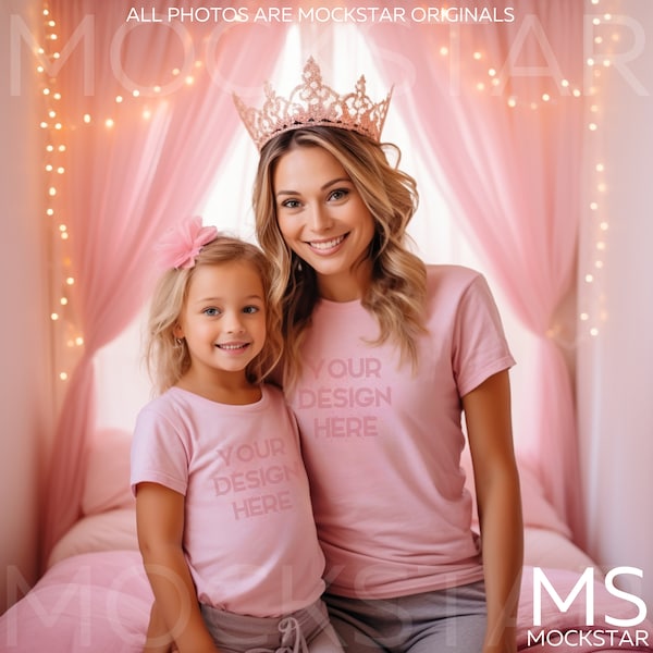 Kids Bella Canvas 3001 Pink Kids Shirt Mockup Bundle Girls T-Shirt Mock up Mommy and Me Mockup Toddler Tshirt Mock Ups Tshirt Mockup Bundle