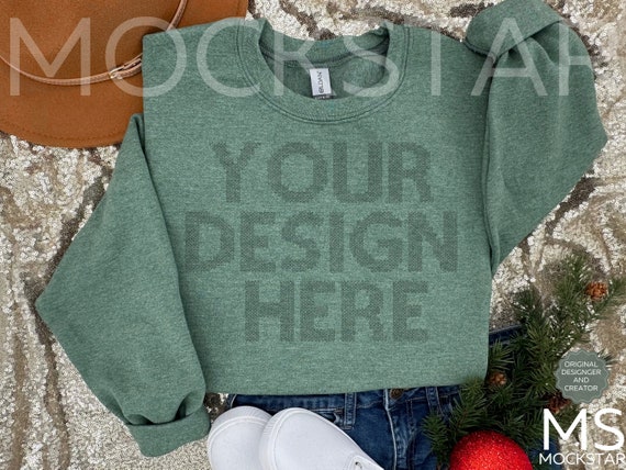 Gildan 18000 Mockup Heather Sport Dark Green Gildan Green Sweatshirt Flat Lay Mockup Bundle Gildan 18000 Mockup Heather Sport Green Mock Ups