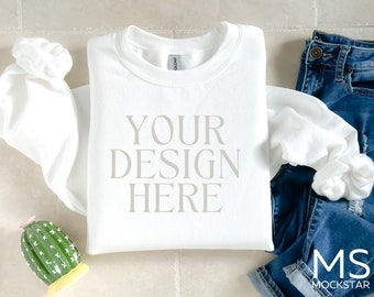 Gildan 18000 Mockup White Gildan Sweatshirt Mockup Sweatshirt Flat Lay Mockup Gildan White 18000 Simple Gildan 18000 Mockup Bundle Mock ups