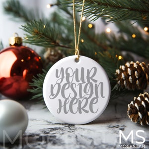 Christmas Mockup Blank White Round Ceramic Christmas Ornament Mockup Bundle Tree Ornament Mockup Christmas Mock ups Canva Mock up Bundle