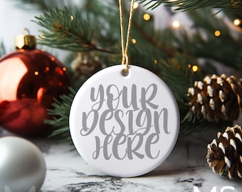 Christmas Mockup Blank White Round Ceramic Christmas Ornament Mockup Bundle Tree Ornament Mockup Christmas Mock ups Canva Mock up Bundle