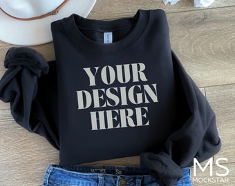 Gildan 18000 Black Mockup Model Mockups Sweatshirt Gildan 18000 mockup bundle black sweatshirt mock up tshirt gildan 18000 mockup black