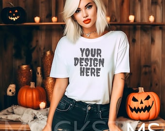 Bella Canvas Mockup White Bella Canvas 3001 Mockup Tshirt Mockup Bundle Fall Mockup Halloween Mockup Model Mockup Print on Demand Mock ups