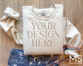 Gildan 18000 Mockup Sand Gildan Sand Sweatshirt Mockup Sweatshirt Model Mockup Gildan Sand 18000 Sand Simple Mockup Crewneck Mockup Sand