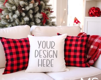 Throw Pillow Mockup White Decorative Pillow Christmas Mockup Accent Pillow Mockup Farmhouse Pillow Photo Design Flat Lay Mock Up JPG Digital