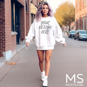 White Gildan 18000 Mockup Gildan 18000 White Sweatshirt Mockup Oversized White Hoodie Mockup Model Mockup Bundle Gildan 18000 Mock up tshirt