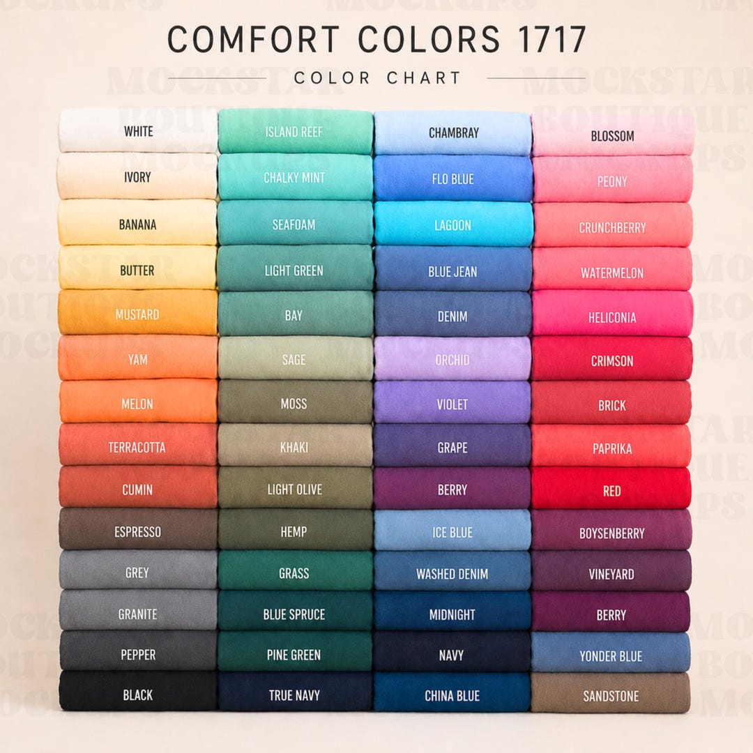 Comfort Colors 1717 Color Chart Mockup 56 Colors T Shirt Color Guide ...