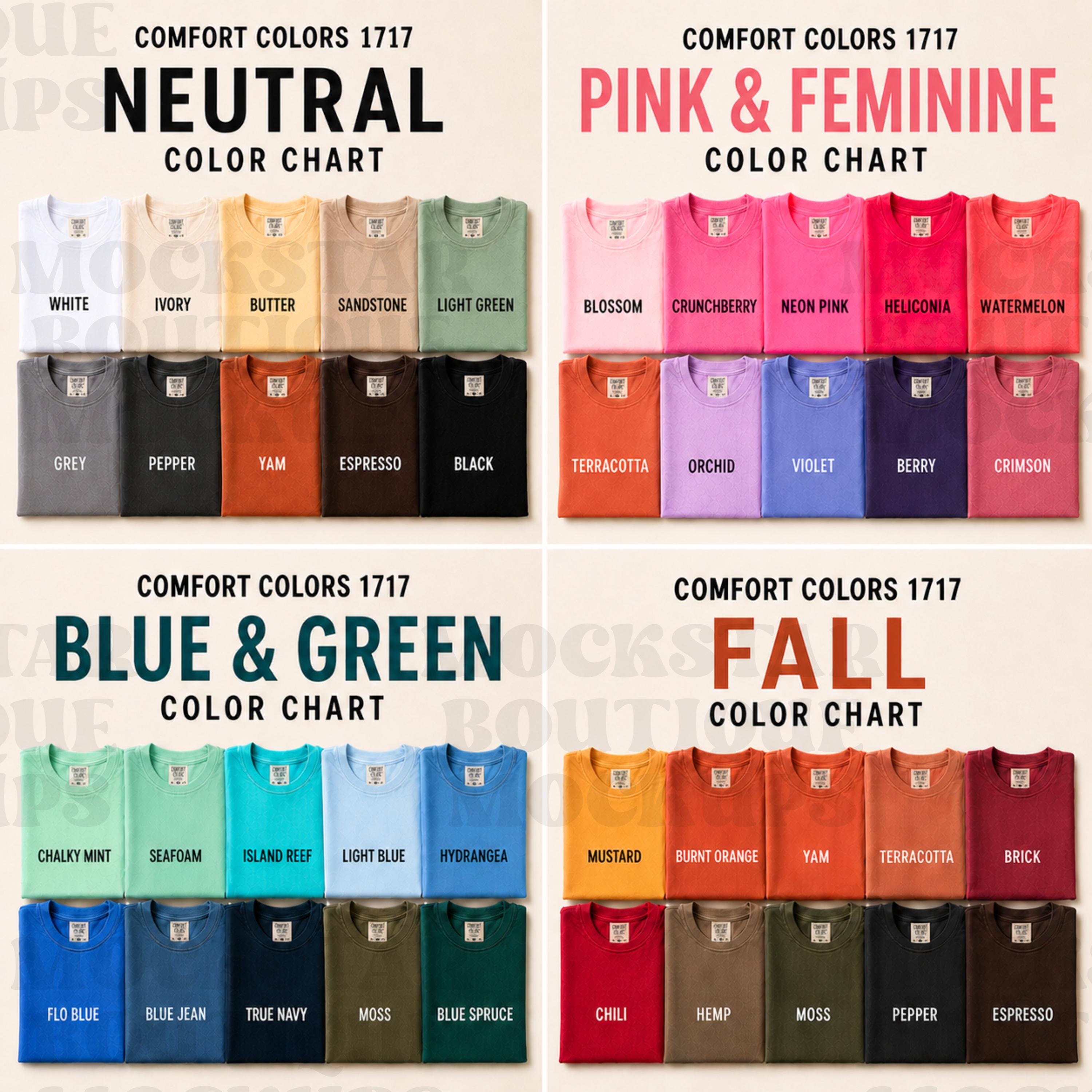 Comfort Colors 1717 Color Chart Mockup 56 Colors T Shirt Color Guide ...