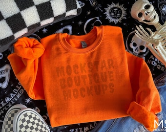 Gildan 18000 Mockup Orange Sweatshirt Mockup Print on Demand Gildan tshirt Mockup Halloween Mockup Fall Mockup Shirt Mockup Mock ups Mockup
