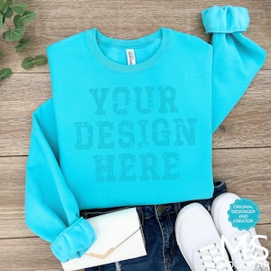 Jerzees 562MR Scuba Blue Mockup  Scuba Blue Jerzees 562MR Mockup Bundle Sweatshirt Flat Lay Mock up Bundle Jerzees Blue Sweatshirt Mock ups