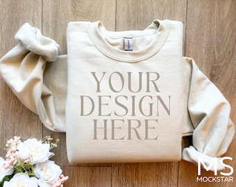 Gildan 18000 Mockup Sand Gildan Sand Sweatshirt Mockup Sweatshirt Model Mockup Gildan Sand 18000 Sand Simple Mockup Crewneck Mockup Sand