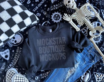 Gildan 18000 Mockup Black Sweatshirt Mockup Print on Demand Crewneck Sweatshirt Mockups Halloween Mockup Sweatshirt Mock ups Fall Mockups