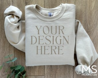 SAND Sweatshirt Mockup Gildan 18000 Mockup Gildan Sand Crewneck Mockup Gildan Sweatshirt Mockup Gildan 18000 SAND folded Sweatshirt Mock up