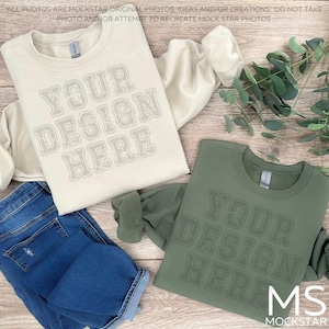 Gildan 18000 Sand Mockup Gildan Sand Sweatshirt Flat Lay Mockup Military Green Gildan 18000 Mockup Bundle Gildan 18000 Sand Mock ups Green