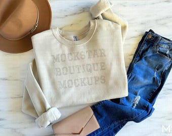 Gildan 18000 Mockup Sand Gildan Sweatshirt Mockup Sand Flat Lay Mockup Gildan Mockup Bundle Gildan 18000 Sand Mock up Beige Sweater Mockups