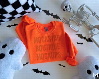 Gildan 18000 Mockup Safety Orange Sweatshirt Mockup Print on Demand Crewneck Sweatshirt Mockup Halloween Mockup Sweatshirt Fall Mockups Mock