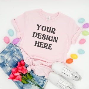 Pink Bella Canvas 3001 Flat Lay Mockup Bella Canvas T Shirt Mockup Flat Lay Bella Canvas 3001 Tshirt Mock Up Pink Flat Lay Bella Canvas 3001