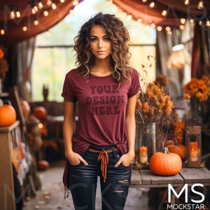 Bella Canvas Mockup Maroon Bella Canvas 3001 Mockup Tshirt Mockup Bundle Fall Mockup Halloween Mockup Model Mockup Print on Demand Mock ups