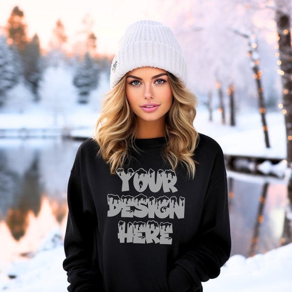 Black Sweater Mockup Black Gildan 18000 Mockup Gildan Black Sweatshirt Mockup Stock Photography SVG Mockup JPG Digital Download Model Mockup