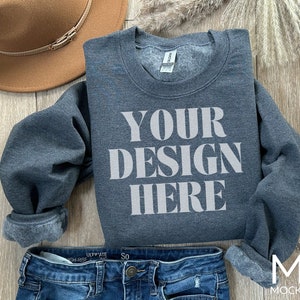 Gildan 18000 DARK HEATHER Mockup Gildan Dark Grey Sweatshirt Flat Lay Mockup Bundle Gildan 18000 Model Mockup gildan 18000 mock ups gildan