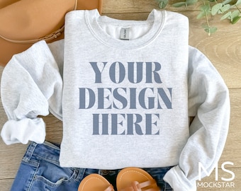 Gildan 18000 ASH Mockup Gildan Ash Sweatshirt Flat Lay Mockup Bundle Ash Gildan 18000 Model Mockup gildan 18000 Ash mock ups sand gildan