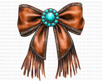Western PNG Coquette Cowgirl Leather Bow Digital Download PNG Sublimation Leather Bow Print on Demand Sublimation Designs Western Shirt