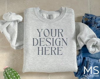 Gildan 18000 CREWNECK Mockup ASH Flat Lay Mockup Hanging Crewneck Mockup Gildan Crewneck 18000 ash Gildan 18000 Ash Mockup Bundle Mock Ups