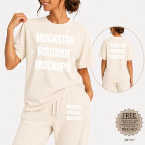 Comfort Colors 1717 Ivory Tshirt Mockup Front Back 1469 Beige Sweatpants Jogger Mock ups Trending Digital Products POD Top Etsy Sellers