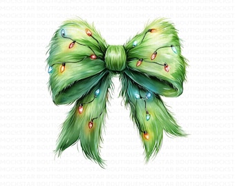 Christmas Bow PNG Coquette Christmas Bow Digital Download PNG Sublimation Christmas Lights Bow  Print on Demand Christmas Tree  png Files