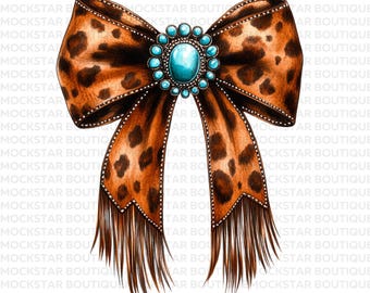 Western PNG Coquette Cowgirl Leopard Bow Digital Download PNG Sublimation Leather Bow Print on Demand Sublimation Designs Western Shirt