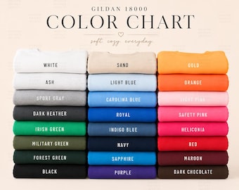 Gildan 18000 Sweatshirt Color Chart Mockup 24 Colors Crewneck Color Guide POD Mockup Minimalist Shirt Listing Photo Etsy Printify Apparel